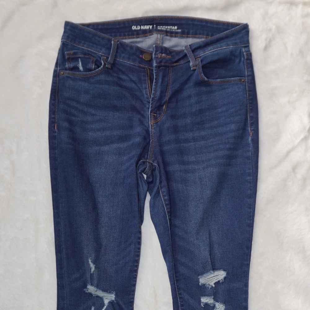 OLD NAVY Dark Wash Distressed Hi Rise Skinny Jeans